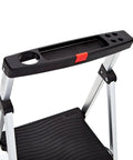 Three Step Aluminum Step Ladder With Built In Project Tray, 225 Pound Capacity, Lightweight Yet Durable, Auto Lock Safety, Grab And Go Ready To Use Right Out Of The Box, Portable Home Or Garage Ladder For Tasks, top tray detail