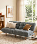 65 Inch Convertible Futon Sofa Bed With Adjustable Backrest Corduroy Grey Upholstery in cozy living room setting