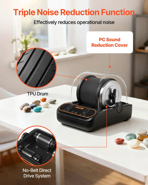 Rock Tumbler Kit With 2 Lb Capacity And 4 Speed Settings 1 To 9 Day Timer TPU Drum Direct Drive Motor With noise reduction features