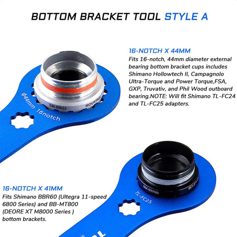Blue Bike Bottom Bracket Tool For 16 And 24 Notch Cups 39mm 41mm 44mm 46mm Fits Shimano Hollowtech II Sram Campagnolo FSA Truvativ