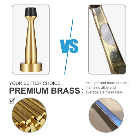 Solid Brass Door Stop With Rubber Bumper Tip, Heavy Duty Door Protector And Wall Guard In Brushed Gold Finish, shown in detail