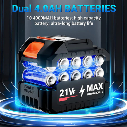 Dual 4.0Ah battery pack for Cordless Handheld Leaf Blower 500,000 RPM Turbo Jet With Dual 4.0Ah Batteries And Charger Included