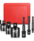 Impact Socket Adapter Set 1/4 To 3/8 Inch And 3/8 To 1/2 Inch Reducers Four Piece Built Tough CrMo And CRV Steel with red case