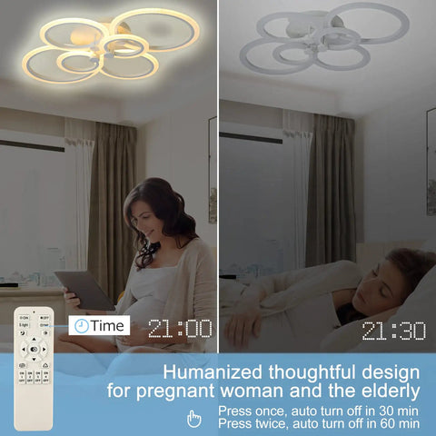 Dope Modern LED Ceiling Light Fixture With 6 Adjustable Ring Design, Flush Mount, Bedroom with Dimmed White Light and Remote