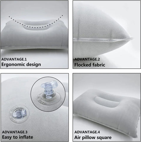 2Pack Ultralight A4 Travel Pillow With Flocked Fabric featuring ergonomic design and easy inflate valve in gray