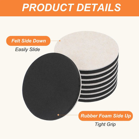 Hella Smooth Five Inch Felt Furniture Sliders Sturdy Eight Piece Round Movers showing felt and rubber foam sides for easy sliding.