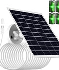 Heavy Duty 9W Solar Panel With Built In 15600 Mah Battery Reserve Set Up For Wireless Security Cameras And Outdoor Gear Featuring Ip66 Weatherproof Build and charging cables.