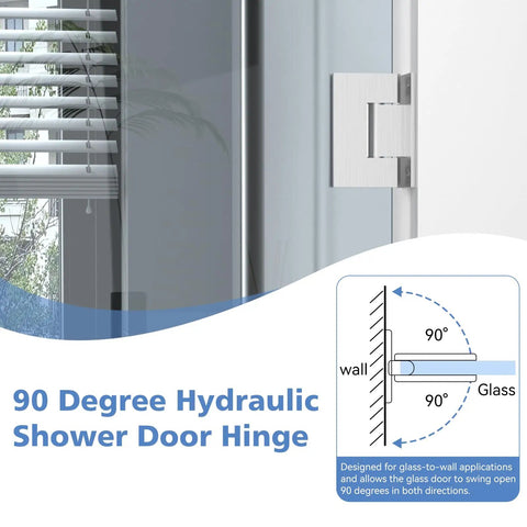Rugged Stainless Steel Shower Door Hinges With Silent Hydraulic Technology, 90 Degree Pivot, Brushed Silver Finish