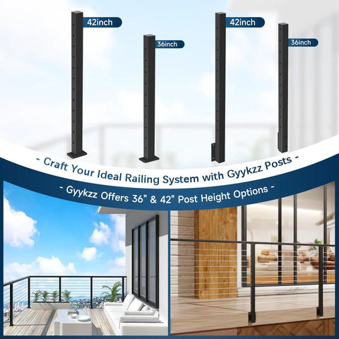 Heavy Duty 10 Ft Black Aluminum Handrails 4 Pack Slick Rectangular Flat Top Rails For Deck Stairs And Cable Railing Systems Weatherproof showcasing 36 and 42-inch posts