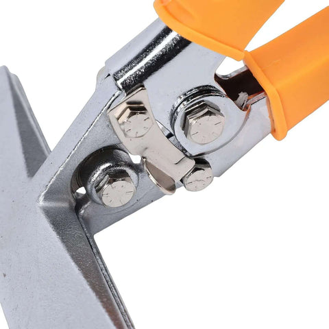 Close-up of 6 Inch Sheet Metal Bending Pliers With Straight Jaw Hand Seamer For HVAC Systems, Ergonomic Non Slip Handle.