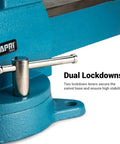 Heavy Duty Reversible Bench Vise With Dual Jaw Configurations 6.5 Inch Jaw Width And 6.7 To 10.8 Inch Jaw Opening, dual lock base