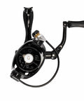 Back view of VC20BB Finesse 2000 Sized Spinning Reel With Dope Carbon Fiber Frame For Lightweight Strength, showing internal gears.