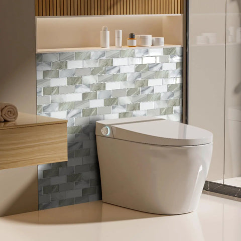 Bathroom with Thickened Marble Kitchen Backsplash Peel And Stick Tiles 12x12 Inch, 10 Tiles, Ultra Durable 2mm-2.5mm Thick