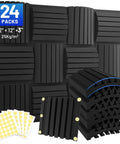 24 Pack Curved Acoustic Foam Panels 3X12X12 Inches Killer Sound Blocking Wedge Tiles with adhesive strips for noise canceling.