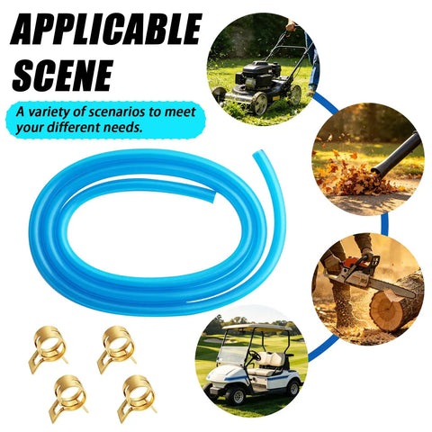 Heavy Duty Flexible Blue Motorcycle Fuel Line Hose 3.28 Feet With Kink Resistant Build And 4 Clamps For Smooth Fuel Flow Monitoring, blue PVC hose with clamps