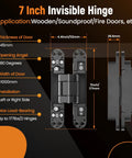 7 Inch Invisible Door Hinge Set For Heavy Doors With 180 Degree Concealed Opening 3 Way Adjustable High Load Capacity Supports Up To 177 Lbs Fits Door Thickness Over 45mm Black Finish 2 Pack By MaXpeedingrods