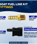 Marine Boat Fuel Line Kit With Primer Bulb fittings for Honda Outboards showing brass connector and black locking post.