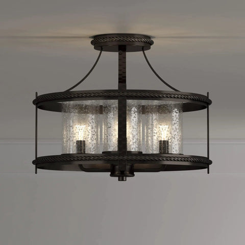 Palencia 4 Light Semi Flush Mount Ceiling Light in Artisan Pardo Wash Finish with Clear Seedy Glass Shade, steel build, chain, wire