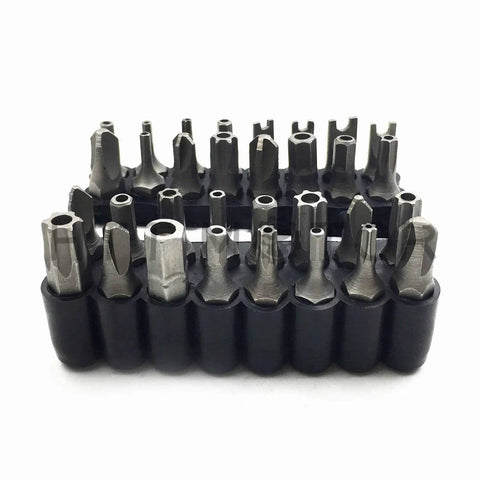 33 piece Drop Dead Tough Tamper Proof Security Bit Set Loaded With Rock Solid Phillips Torx And Hex Magnetic Drivers for drills.