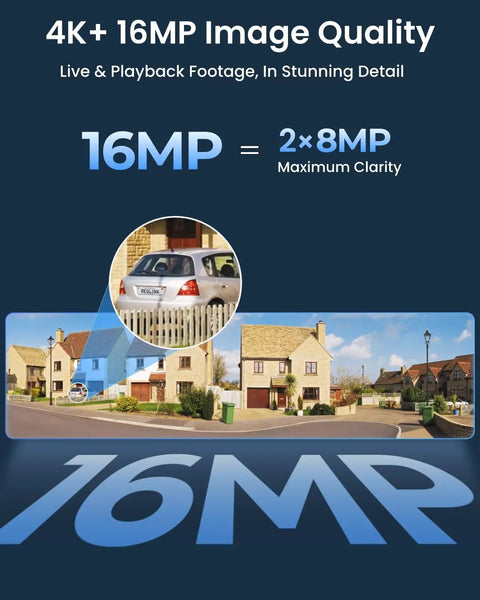 Image demonstrating 4K+16MP quality of Dope 16MP Dual Lens PoE Security Camera with 180 Degree Panoramic View and features.