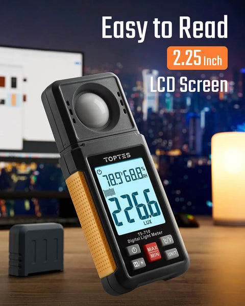 180 Degree Rotating Sensor Light Meter With Lux And Foot Candle Readings, Range 0.1 To 200000 Lux, Big Backlit 2.25 Inch LCD, Quick 0.5s Sampling, Perfect For Plant Lighting, Car Headlights, And Home Or Office LEDs on desk