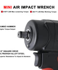 Beefy Half Inch Composite Mini Air Impact Wrench with 8500 RPM and 810 Ft-Lbs Breakaway Torque, jumbo hammer, close-up view