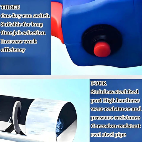 Beefy 1500W Electric Auger Conveyor with auto overheat protection showing close-up of red switch and stainless steel feed port.