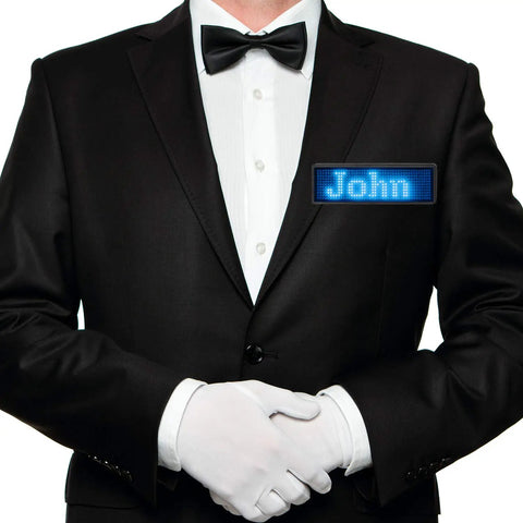 Blue LED Name Tag With Rechargeable Bluetooth Slick Wireless LED Badge Reusable Digital Price Tag 44x11 Pixels Easy Message Display For Restaurants Shops Exhibitions Nightclubs And Hotels