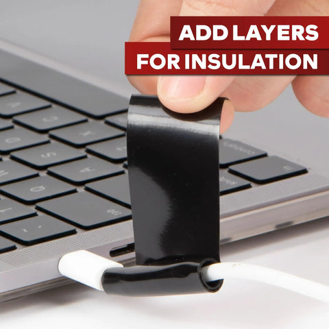 Self-Fusing Silicone Tape Pro Black 1.5 Inch By 15 Feet No Glue Required Weatherproof Sealing Tape wrapped around a cable