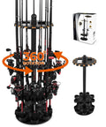 V16 Rotating Fishing Rod Holder For Garage Storage, 360 Degree Base, holds up to 16 rods or combos, with foam cushions, ABS material