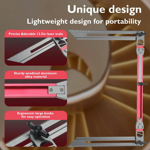 Dead On Adjustable Stair Tread Template Tool Hella Durable Aluminum Stair Scribe measures 13.5in with ergonomic knobs for easy use.