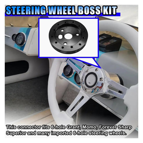Half Inch Steering Wheel Hub Adapter Spacer Beefed Up Aluminum Conversion Kit Drop Right In Bolt On Fitment Upgrade For Custom Car And Truck Rigs Solid Black on steering column with gauges.