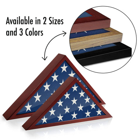 Small Folded Flag Display Case For 3x5 Ceremonial Flags Not For Burial Flag, Mahogany Woodgrain Finish, available in 2 sizes