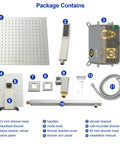 Dcolora 10 Inch Rain Shower System with Handheld Shower package includes 12 inch shower head and handheld shower components.
