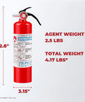 Grab And Dash Two Point Five Lb Multi Purpose Fire Extinguisher, 12.8" tall, 3.15" diameter, designed for home workshop use.