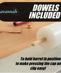 Premium Pen Press With Anodized Aluminum Base And Adjustable Assembly Rod Designed For No Sweat Assembly And Snap Together Custom Builds That Really Level Up Your Daily Craft Game showing included dowels for easy barrel alignment.