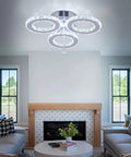 Three Ring Crystal Ceiling Light Chandelier Flush Mount LED Cool White 6000K 13x3.5 Inches Modern Fixture in a living room setting