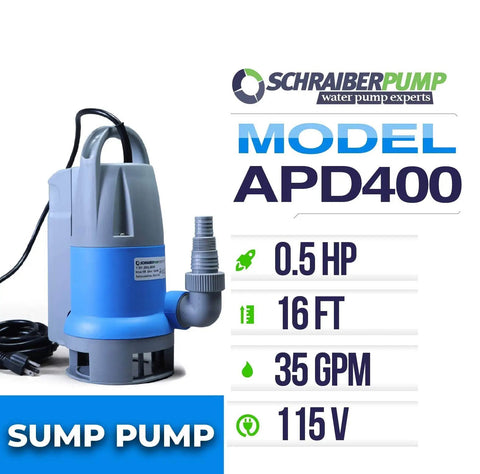 Automatic On Off Submersible Sump Pump For Clean And Dirty Water Half Horsepower 2100 GPH 16 Foot Head model APD400