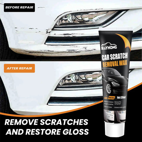Car Paint Scratch Repair Kit With Deep Scratch Remover Paste Polishing Wax Wipe And Sponge showing before and after results