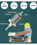 Heavy Duty 7-Speed Reversible Mini Belt Sander With Pure Copper Motor Quiet Operation showing copper motor components and cooling fan.