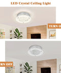 Crystal Ceiling Light Fixture Dimmable LED 11 Inch Flush Mount in room, daylight 4000K, shown turned on and off.