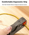 Two Piece Coax Cable Stripper Kit with Wire Cutter and Crimping Tool for RG59 RG58 RG6 RG11 shown in use on yellow cable