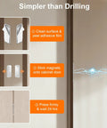 Ultra Thin Magnetic Cabinet Door Catch Kit With Strong Adhesive Magnets For Cabinets And Drawers 6 Pack installation steps.