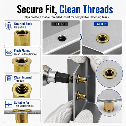 Pro Grade Heavy Duty Rivet Nut Tool Kit With Multi Size M3 To M12 Mandrel Set For Quick Fastening And Real Repairs, Carbon Steel Build, installed in thin metal panel