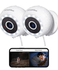 Two LaView 4MP 2K Outdoor Indoor Wired Security Cameras with IP65 Weatherproof, Starlight Sensor, Color Night Vision, and smartphone view.