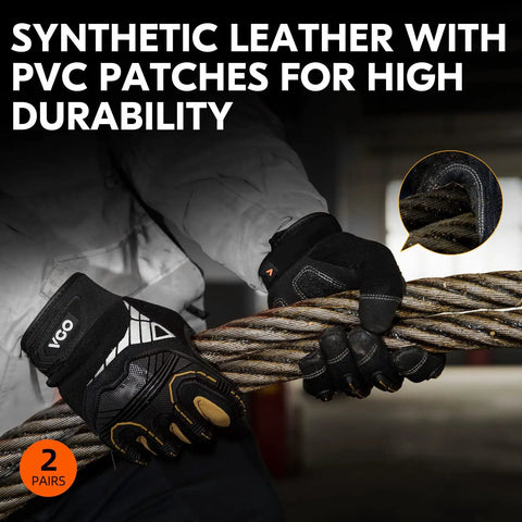 Two Pair Heavy Duty Safety Work Gloves For Mechanics And Construction Anti Vibration And Impact Resistant Rigger Gloves