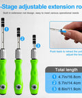 32 In 1 Magnetic Precision Screwdriver Set with green handle showing adjustable extension rod stages
