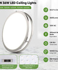 Super Bright 36W LED Ceiling Lights 3600 Lumens Dimmable Flush Mount Fixtures 13 Inch Ceiling Lamps 2 Pack Nickel Finish