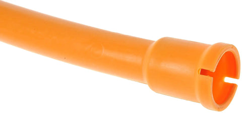 Close-up of orange Engine Oil Dipstick Tube Plastic Direct Replacement For Select Audi And Volkswagen Models, durable fit end section.