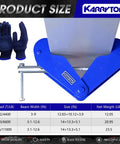 Front view of blue KARRYTON beam clamp, 2-ton capacity, for 3-9 in I-beam flanges